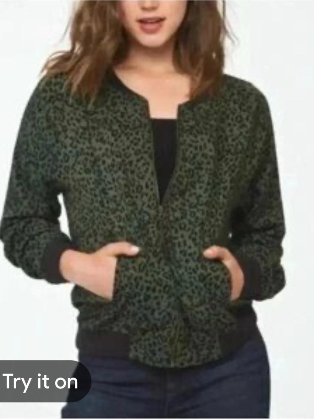 beachlunchlounge Olive Green Leopard Print Bomber Jacket